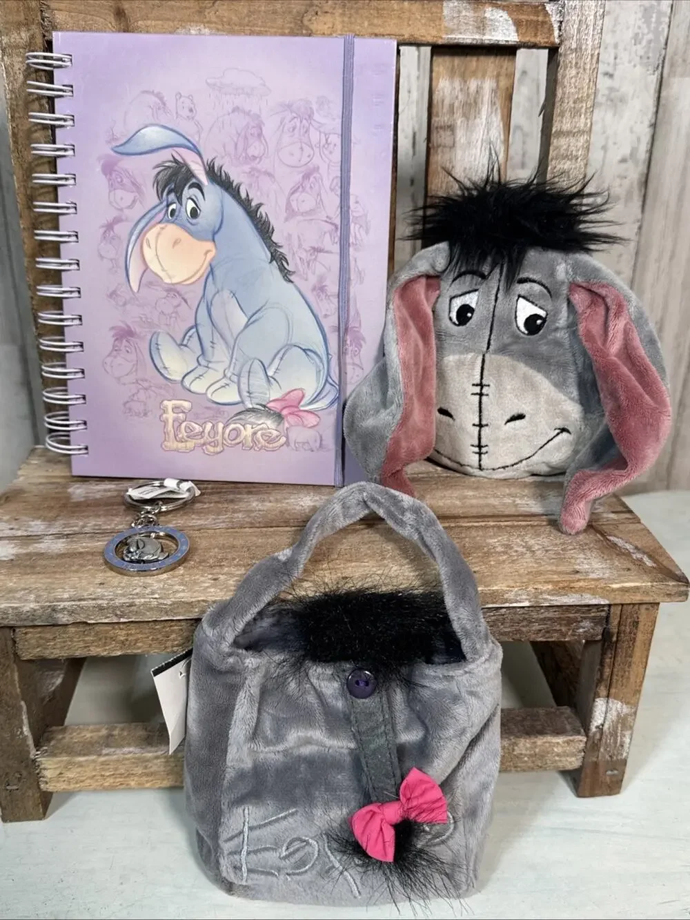 Vintage Eeyore Journal, Keyring, And Mini Bag And Pouch Set